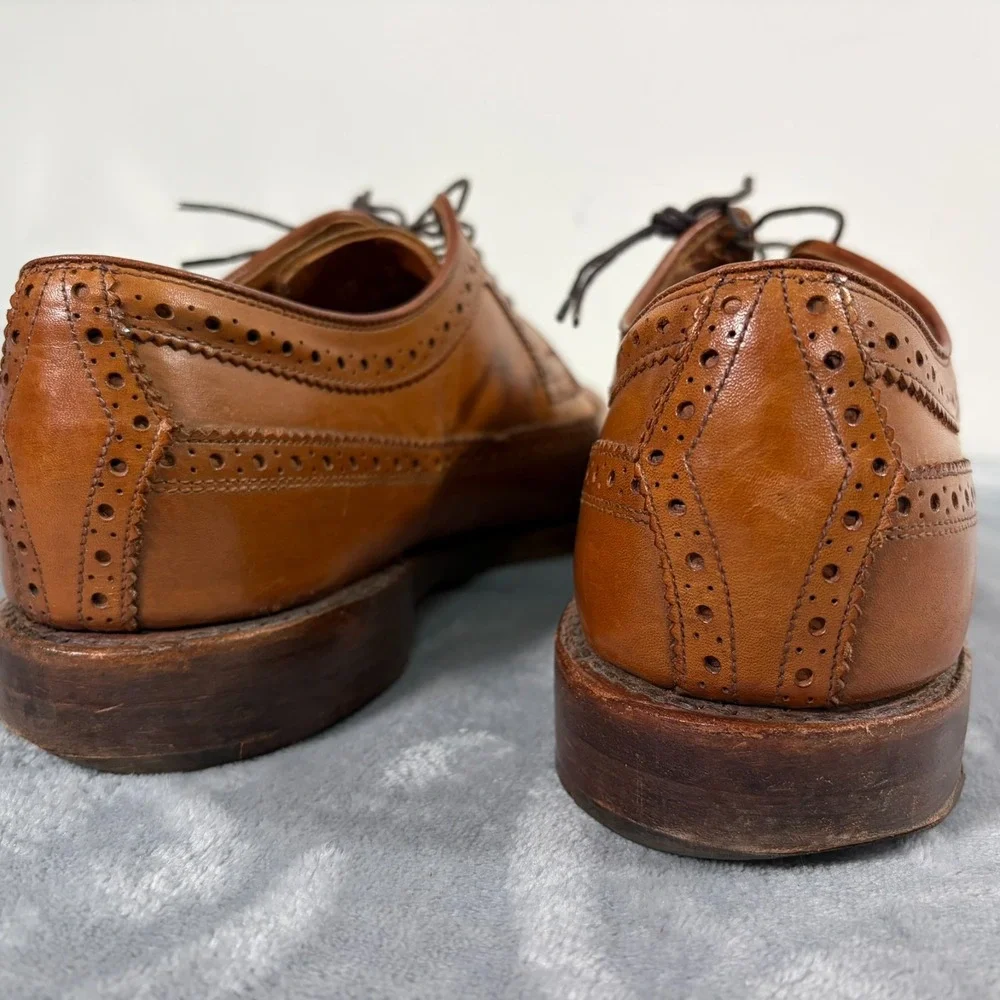 Ralph Lauren Sanderson Burnished Wingtip Oxford Dress Shoes Mens 10 D Brown Tan